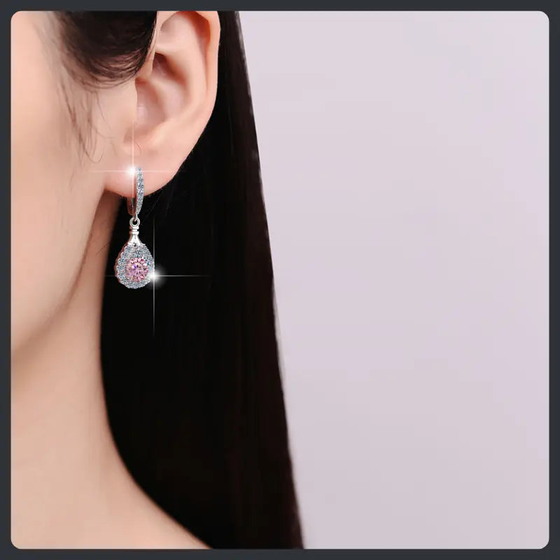Classic Pink Drop ZC Dangle Earrings sterling silver 925 plated 316L