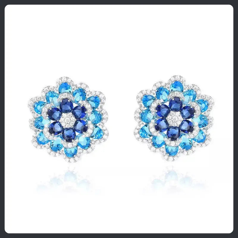 Big Blue Flower ZC Stud Earrings sterling silver 925 plated 316L