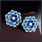 Big Blue Flower ZC Stud Earrings sterling silver 925 plated 316L