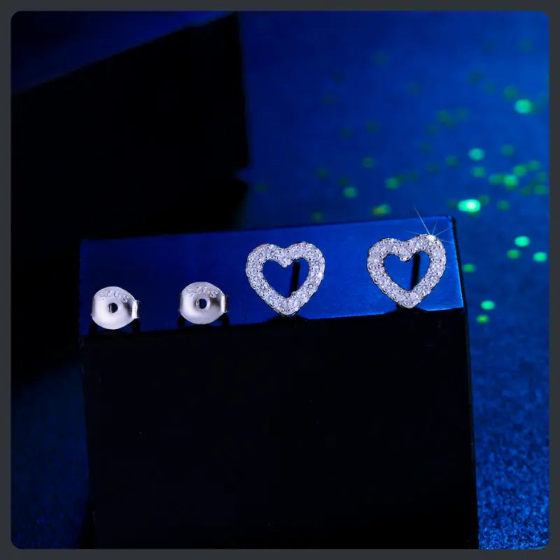 Silver Plated 316L Sweet Heart Stud Earrings with ZC Accent