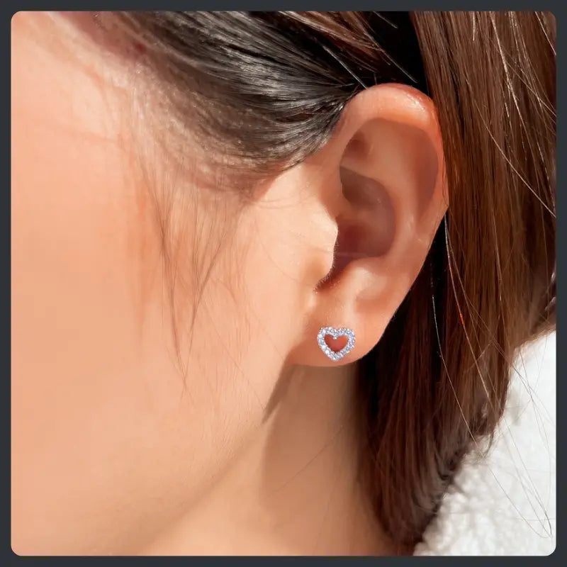 Silver Plated 316L Sweet Heart Stud Earrings with ZC Accent