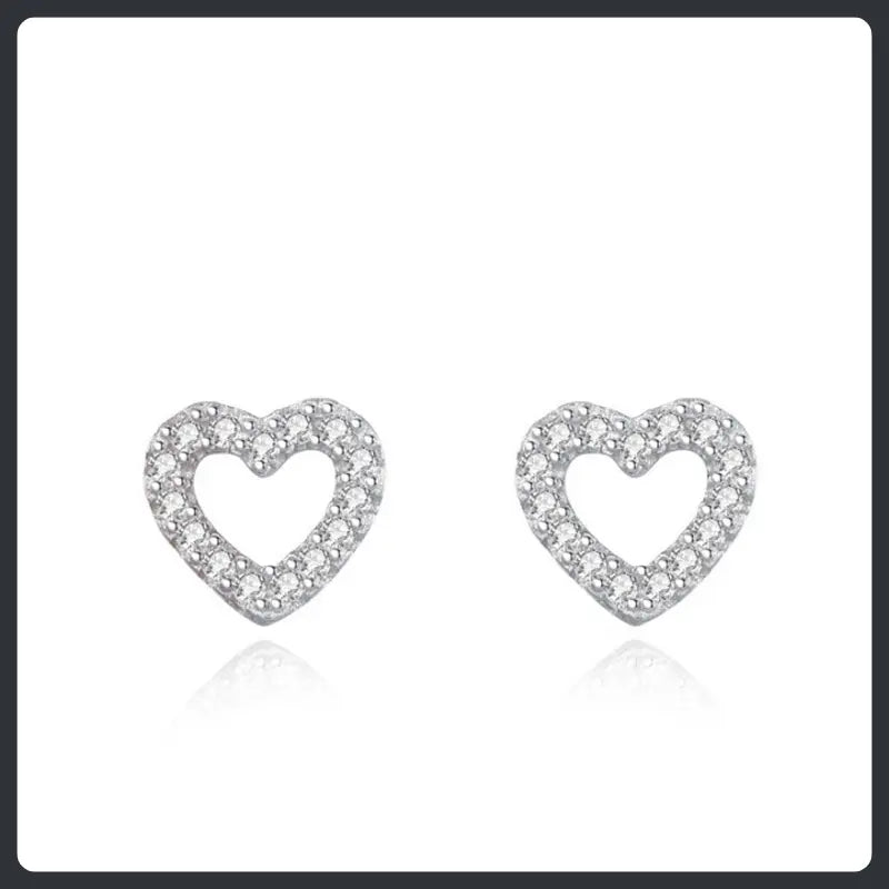 Silver Plated 316L Sweet Heart Stud Earrings with ZC Accent