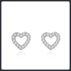 Silver Plated 316L Sweet Heart Stud Earrings with ZC Accent