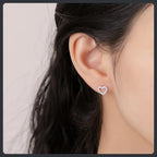 Silver Plated 316L Sweet Heart Stud Earrings with ZC Accent