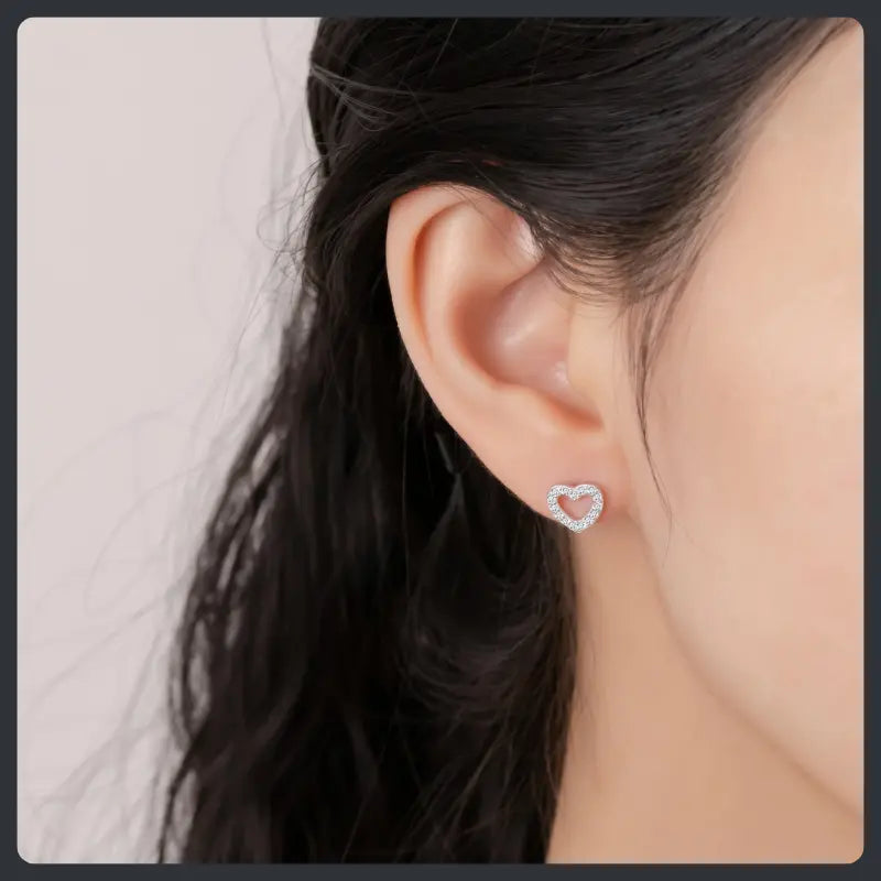 Silver Plated 316L Sweet Heart Stud Earrings with ZC Accent