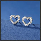 Silver Plated 316L Sweet Heart Stud Earrings with ZC Accent