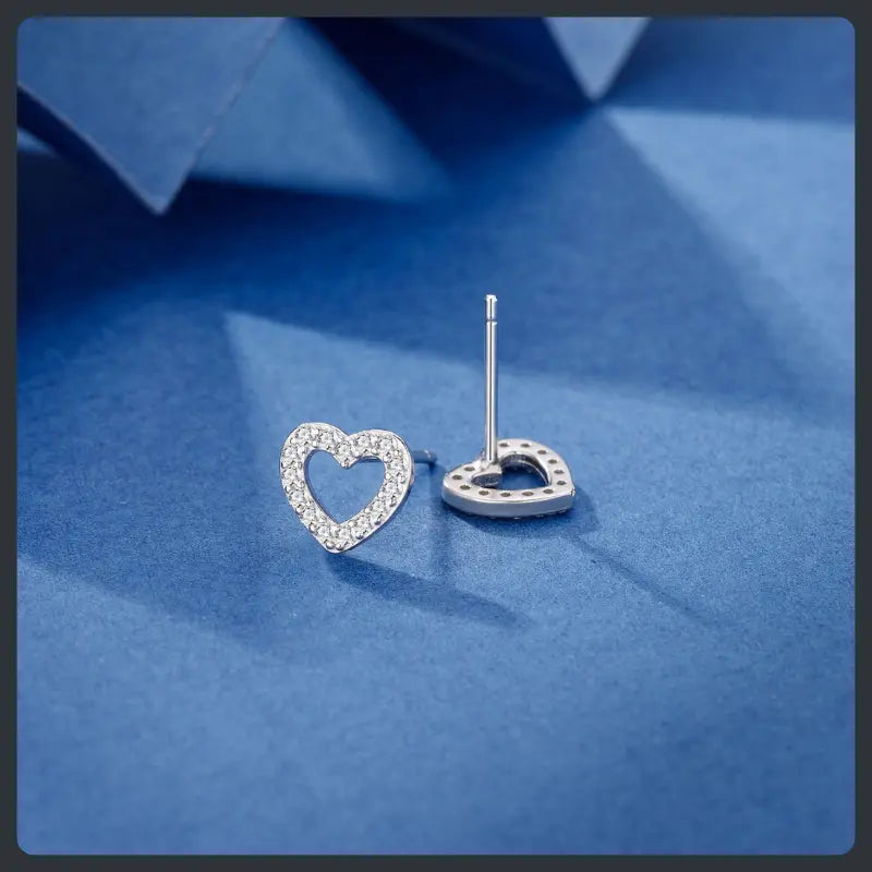 Silver Plated 316L Sweet Heart Stud Earrings with ZC Accent