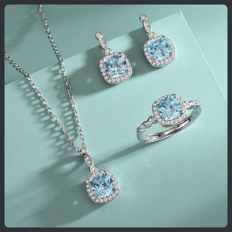 Sky Blue ZC Jewelry Set silver plated 316L