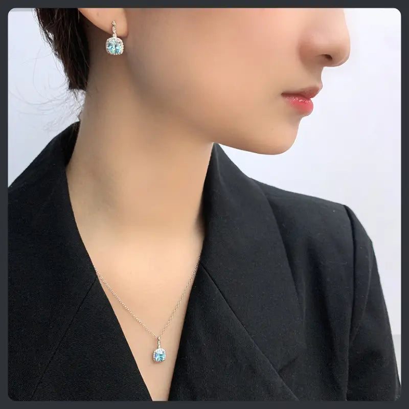 Sky Blue ZC Jewelry Set silver plated 316L