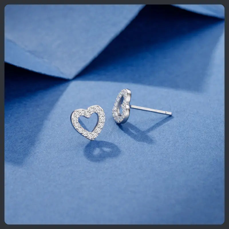 Silver Plated 316L Sweet Heart Stud Earrings with ZC Accent