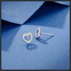 Silver Plated 316L Sweet Heart Stud Earrings with ZC Accent