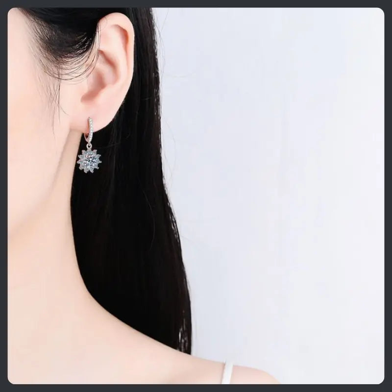 Silver Plated 316L Sunflower Pave Earrings with ZC Sparkle