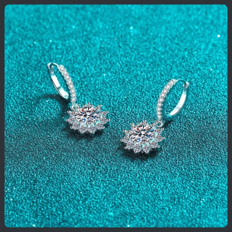 Silver Plated 316L Sunflower Pave Earrings with ZC Sparkle