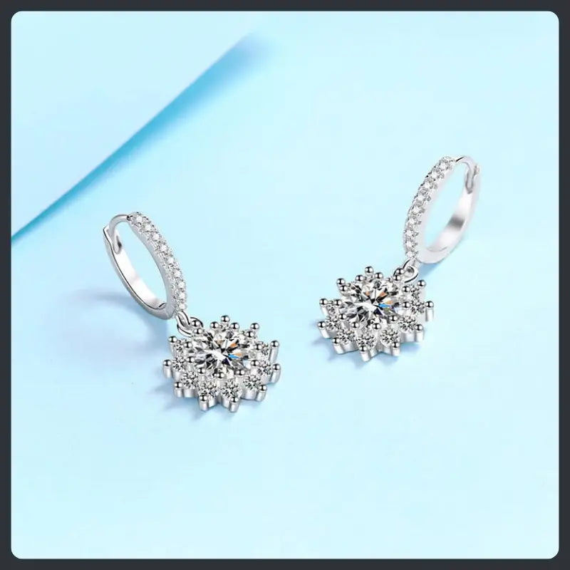 Silver Plated 316L Sunflower Pave Earrings with ZC Sparkle