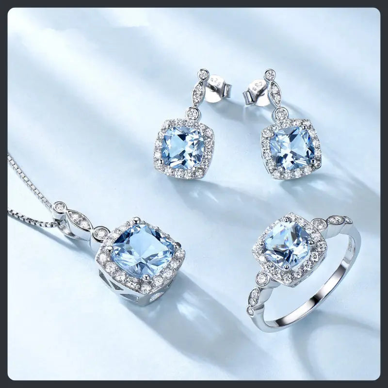 Sky Blue ZC Jewelry Set silver plated 316L