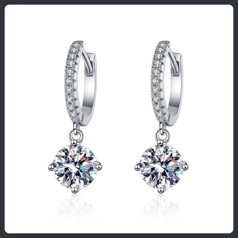 Silver Plated 316L Drop Earrings with ZC Four‑Claw Accents