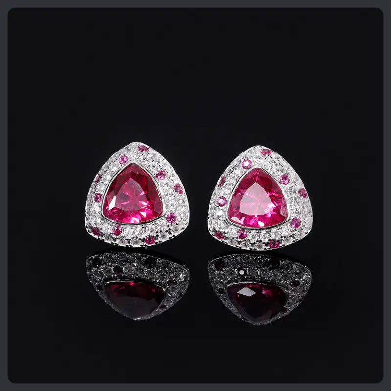 Silver Plated 316L Triangle Stud Earrings with ZC Accent