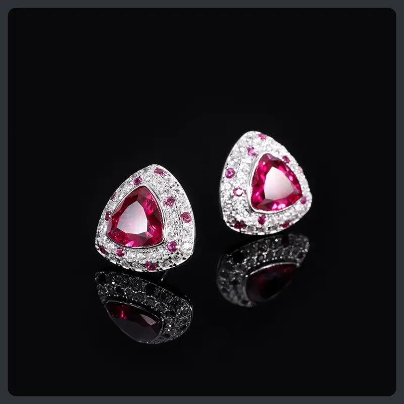 Silver Plated 316L Triangle Stud Earrings with ZC Accent