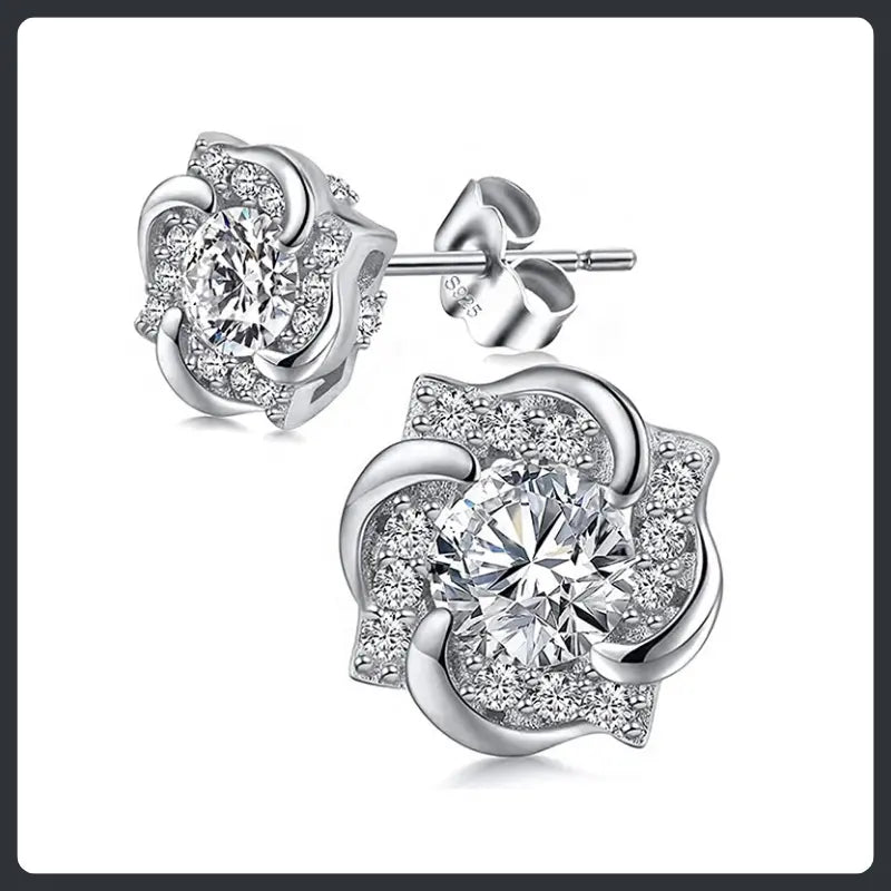 Windmill Halo ZC Stud Earrings sterling silver 925 plated 316L