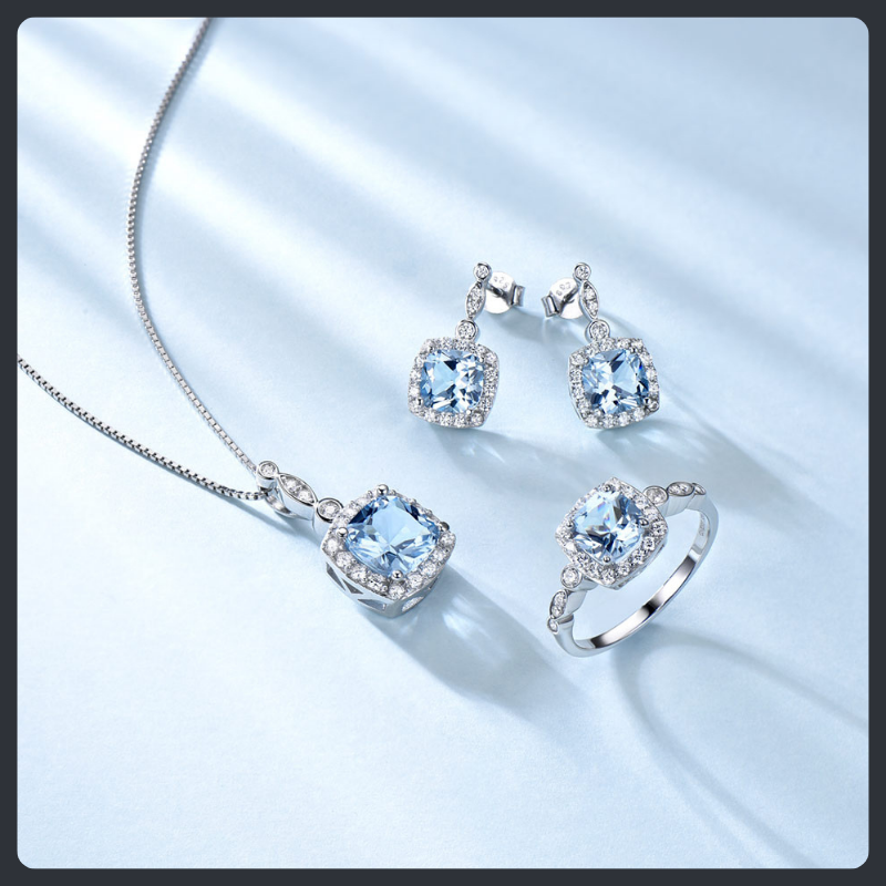 Sky Blue ZC Jewelry Set sterling silver 925 plated 316L