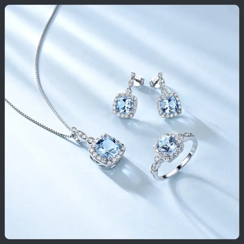 Sky Blue ZC Jewelry Set silver plated 316L