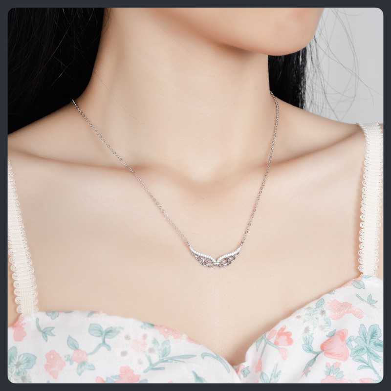 Angel Wings ZC Pendant Necklace sterling silver 925 plated 316L