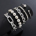 Cross-Border European and American New Products Ins Geometric Exaggerated Thick Chain Ball Bead Bracelet Punk Style Bracelet 5-Piece Set of Hand Jewelry