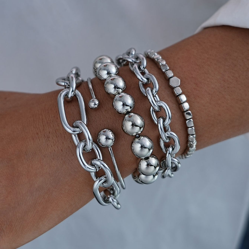 Cross-Border European and American New Products Ins Geometric Exaggerated Thick Chain Ball Bead Bracelet Punk Style Bracelet 5-Piece Set of Hand Jewelry