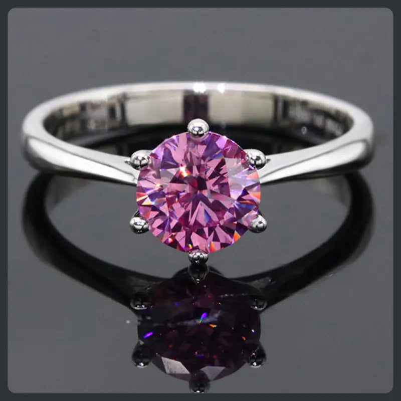Romantic Pink Round ZC Ring silver plated 316L